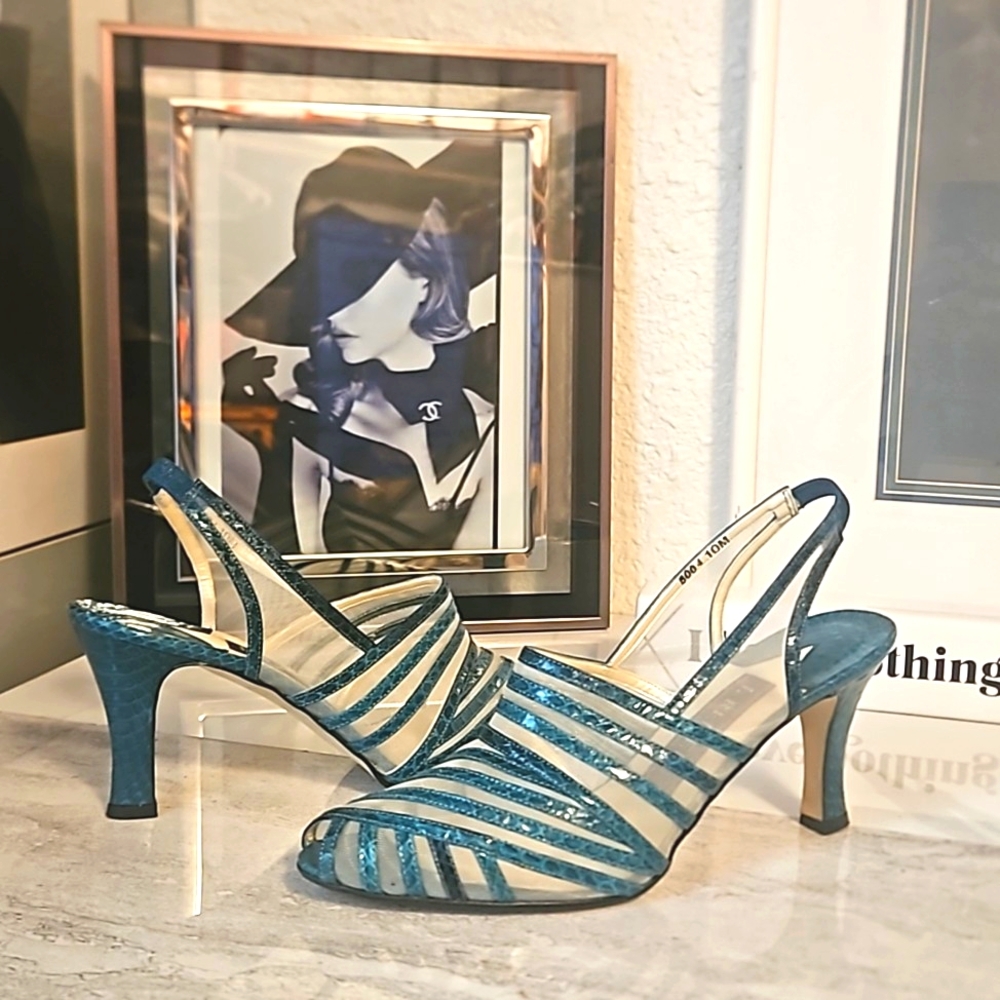 Vintage J. RENEE peep toe mesh inlay slingback
